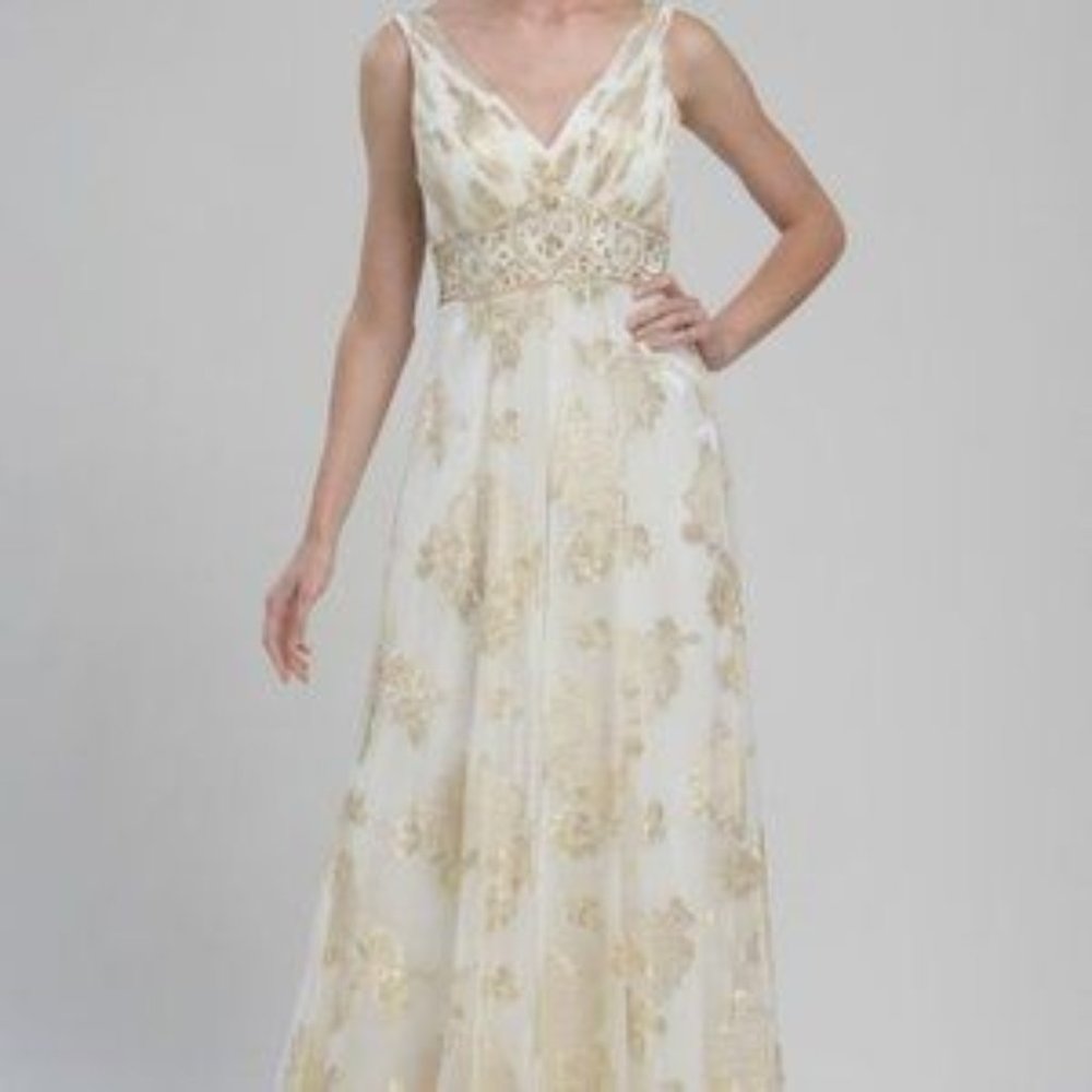 Sue Wong Gold Ivory Maxi Gown Wedding Dress NWT 8